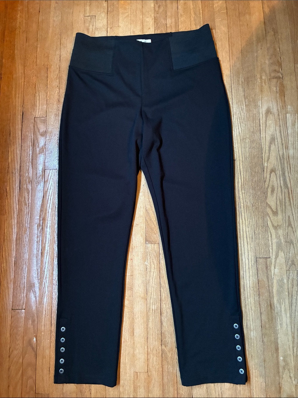 Simply Noelle Black Stretch Dress Pants with Button Leg Decal